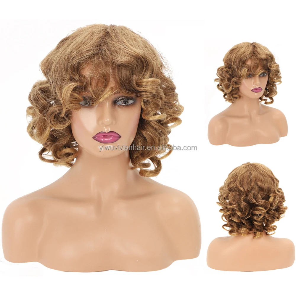 Popular synthetic 13inch short bomb fluffy non lace wigs with fringe big curl colorful cosplay wigs ombre 1BT118# hair vendors