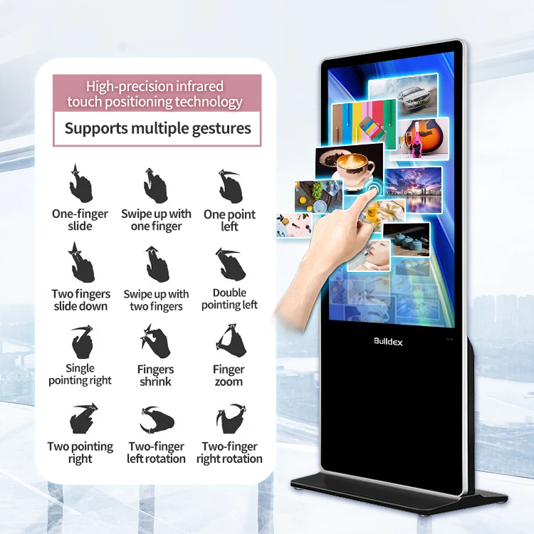 Bulldex 65 Inch Indoor Outdoor Floor Stand Touch Screen Display Advertising Totem LCD Digital Signage