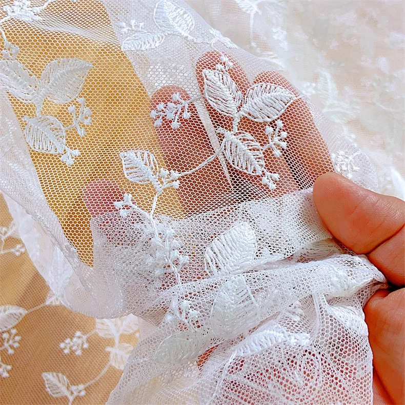 New style bridal wedding summer girl dress use embroidery white black tulle mesh lace fabric