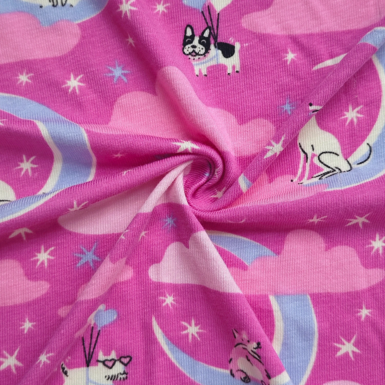 Custom Anti-Bacteria Stretch Bamboo Cotton Spandex Cartoon Printed Bamboo 1x1 Rib Fabric For Kids Clothing