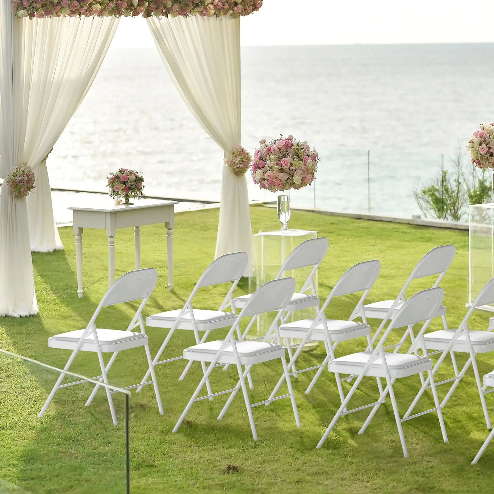 Wholesale Folding Chairs With Padded Seats Metal Frame Dining Chairs For Events Wedding Party Leather Seat & Back Wedding Chairs