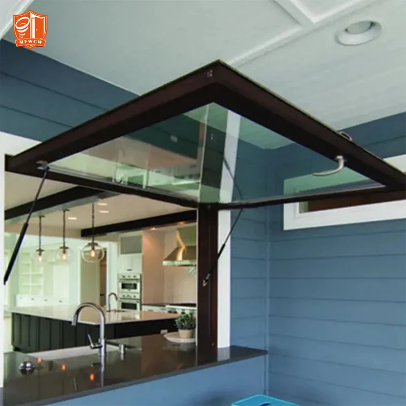 Thermal Break Aluminium Gas Strut Pass Through Windows Top Hung Gas Strut Window Push Out Gas Strut Window For Kitchen Bar