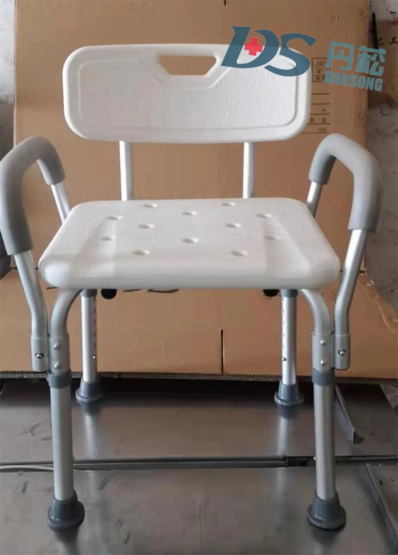 Safety shower chair with high backrest and handrail non slip casters