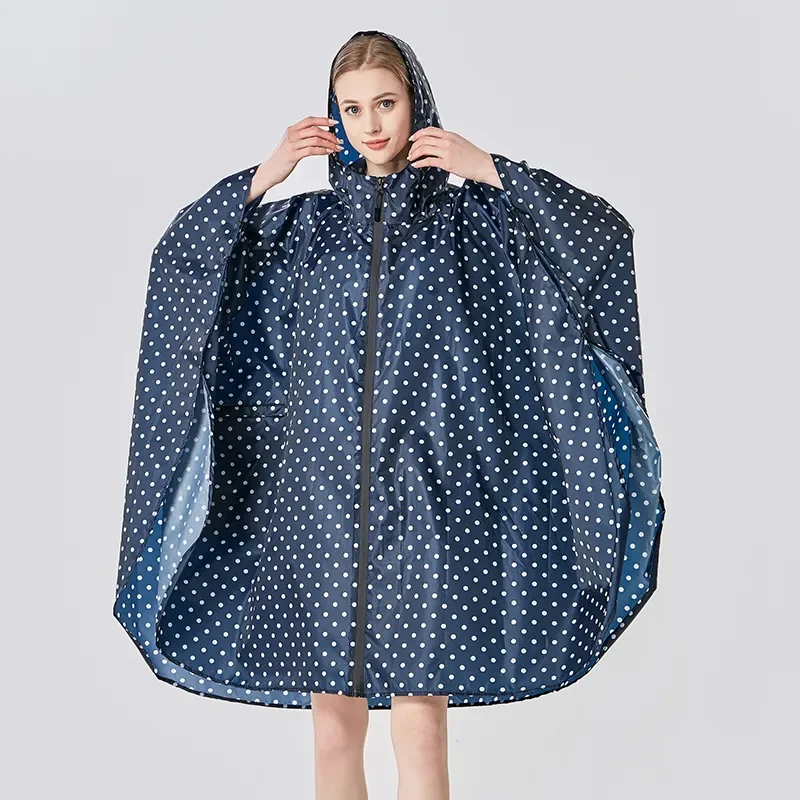 Wholesale Custom 100% Waterproof Women Rain Poncho Fashion Lightweight Outdoor Polyester Raincoat