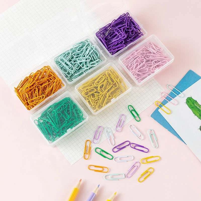Hot Selling Colored Paper Clips Plastic Metal Paper Clips Office School Stationery Clips 28MM Various Colors