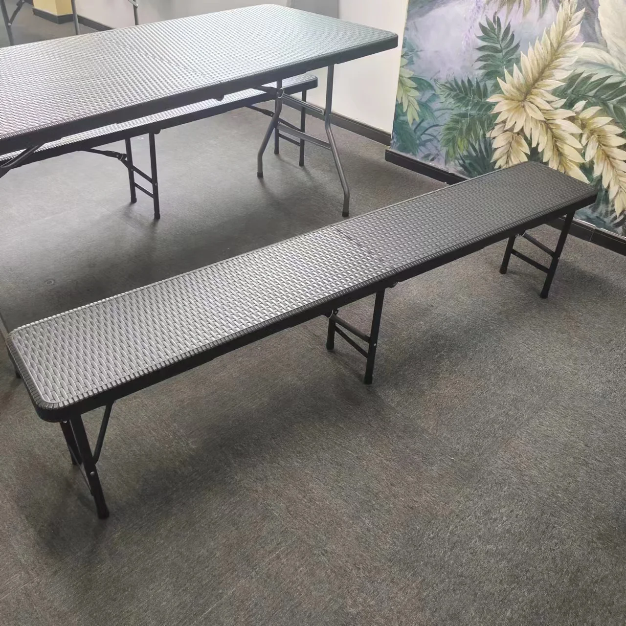 Plastic Black Folding Bench Outdoor Garden Foldable Camping Rattan Bench