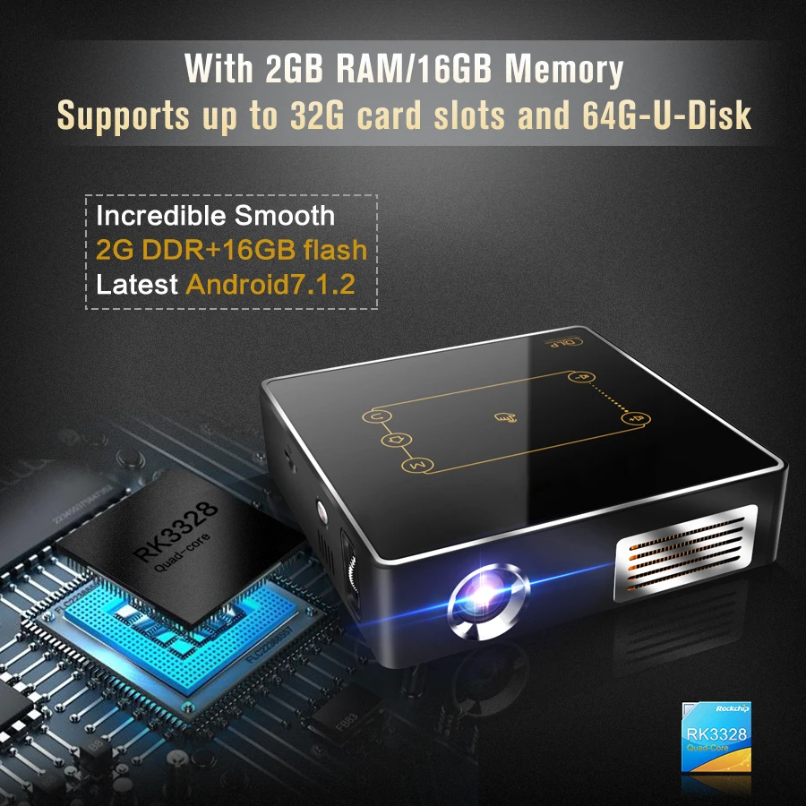 C9 Plus портативный мини смарт-проектор 4K Android 7 1 WiFi DLP поддержка 1080p с батареей 150 Ansi-люмен