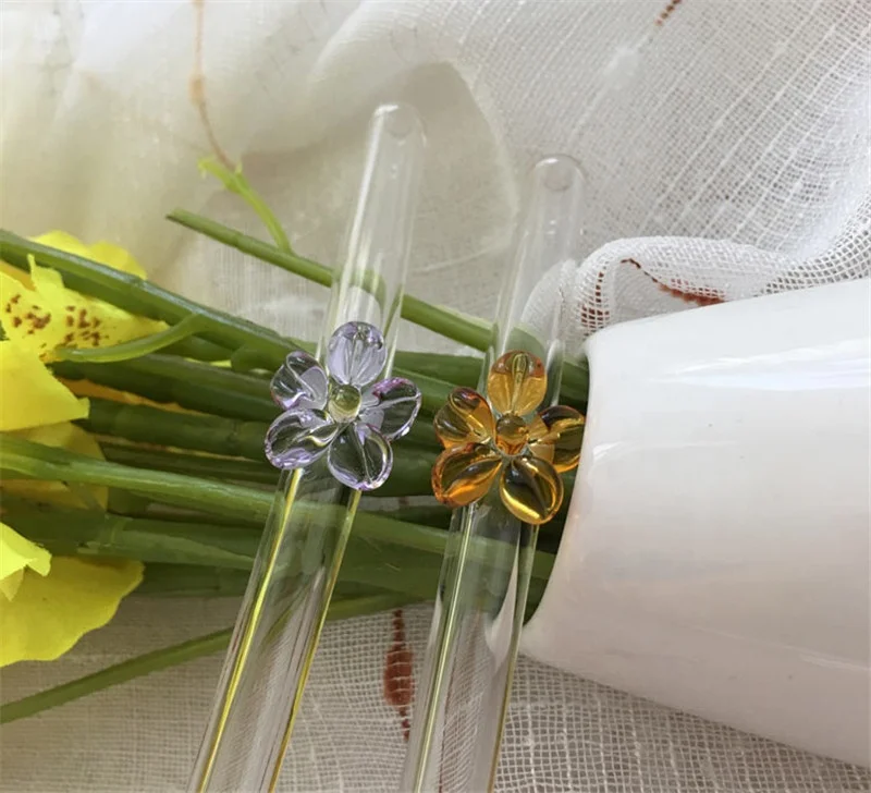 Wholesale Glass Straws with Flower  for Drinking Mug Mason Jars