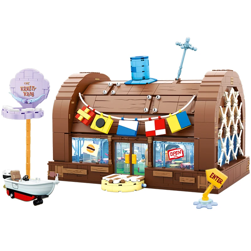 AB0027 мультфильм Krabby Ресторан Модель Детская развивающая Сборка DIY игрушка набор строительных блоков