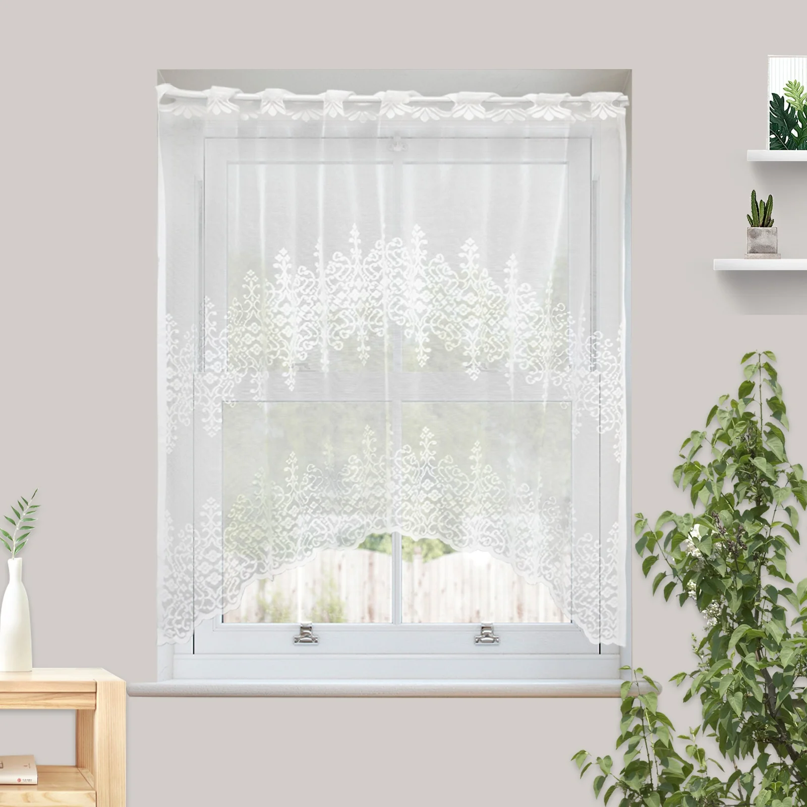 transparent floral lace swing window curtain nursery kitchen door frame curtains decoration short white curtains