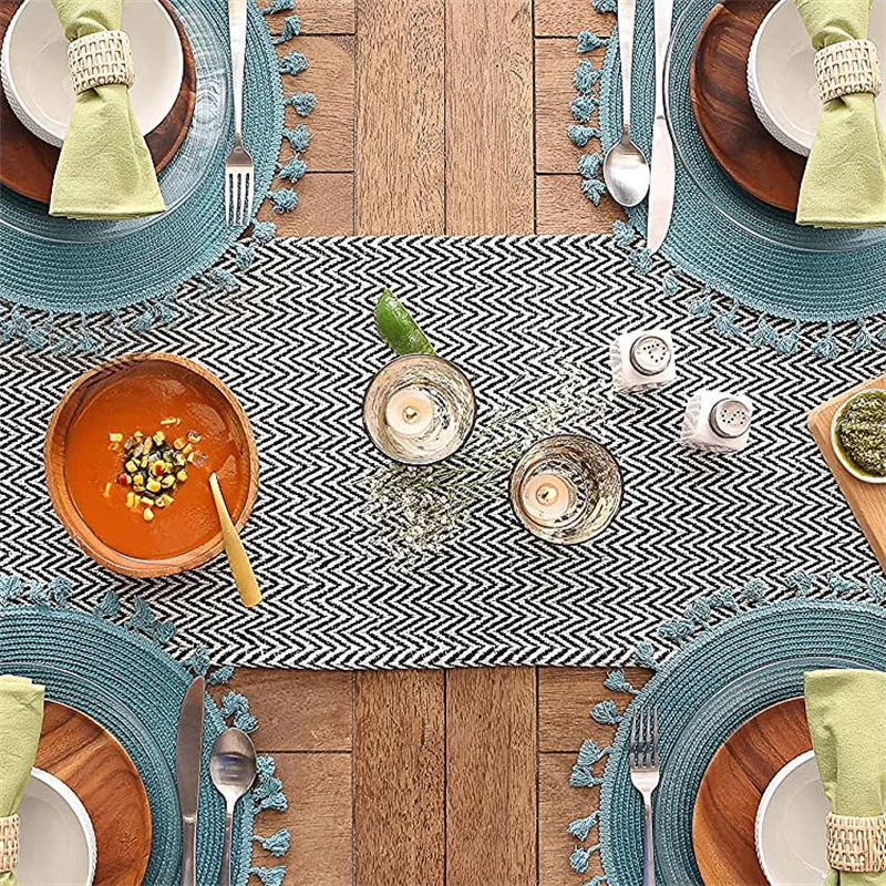 2022 hot selling hand-woven fringed tablecloth Bohemian striped coffee tablecloth