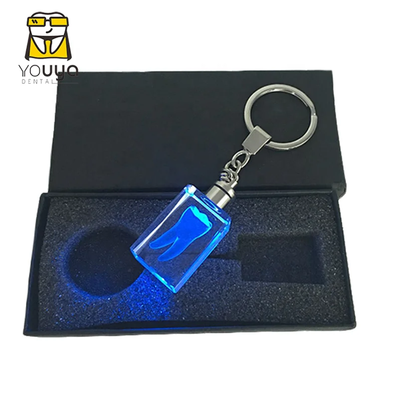 New Designed LED Light Crystal Dental Tooth Shaped Keychain