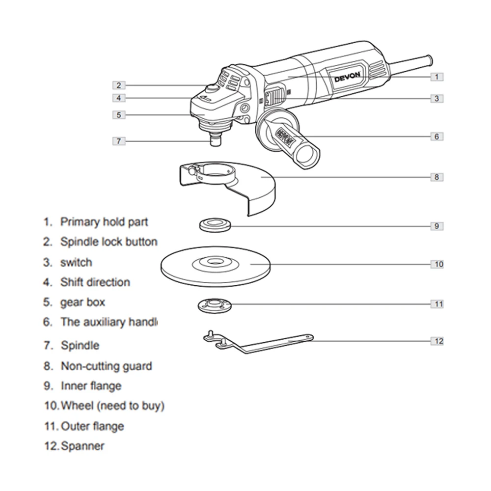 DEVON 150mm/ Angle Grinder/ Side Switch Frame Tool Waterproof Angle Grinder