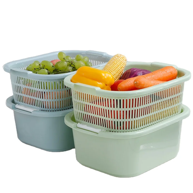 Plastic  Kitchen Square Multi-function Drain Basket Double-layer Draining Basket