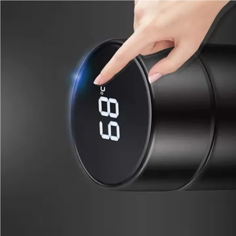 500ml Stainless Steel Travel Mug Sport Style Double-Wall Tumbler with Magnetic Lid Cap No Leak Flask with Temperature Display