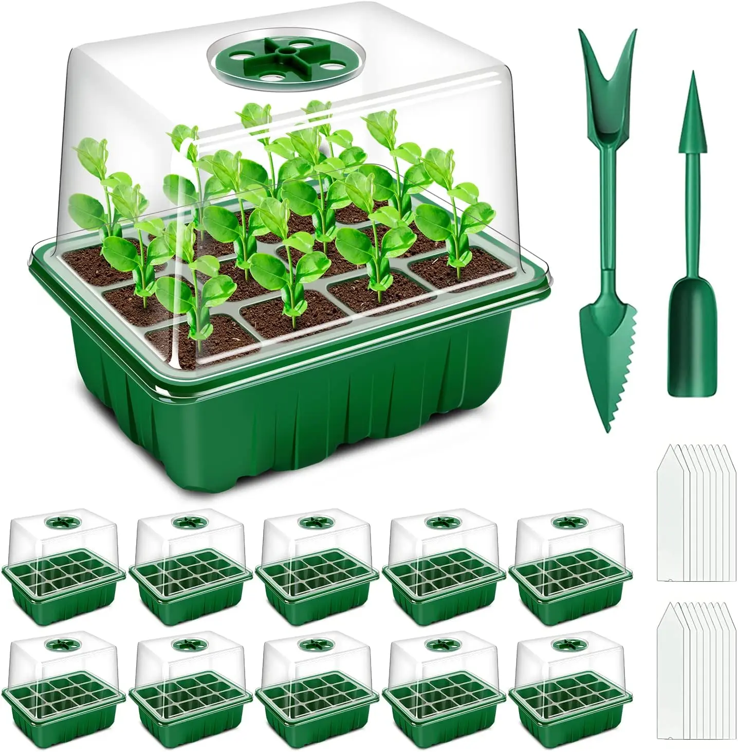 Thicken Seed Starting Trays Kit with Humidity Dome 10 Pack 120 Cells  Growing Trays Seedling Germination Nursery Box