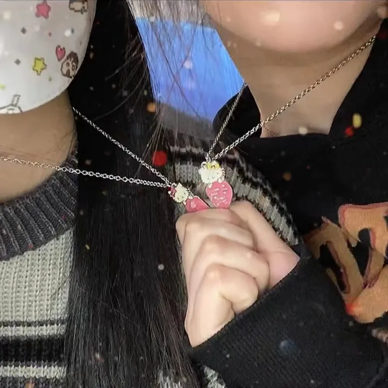 Милый мультфильм Hello Kitty кулон ожерелья для девочек Любовь Сердце сращивания пара ожерелье на День Святого Валентина подарки ювелирные изделия
