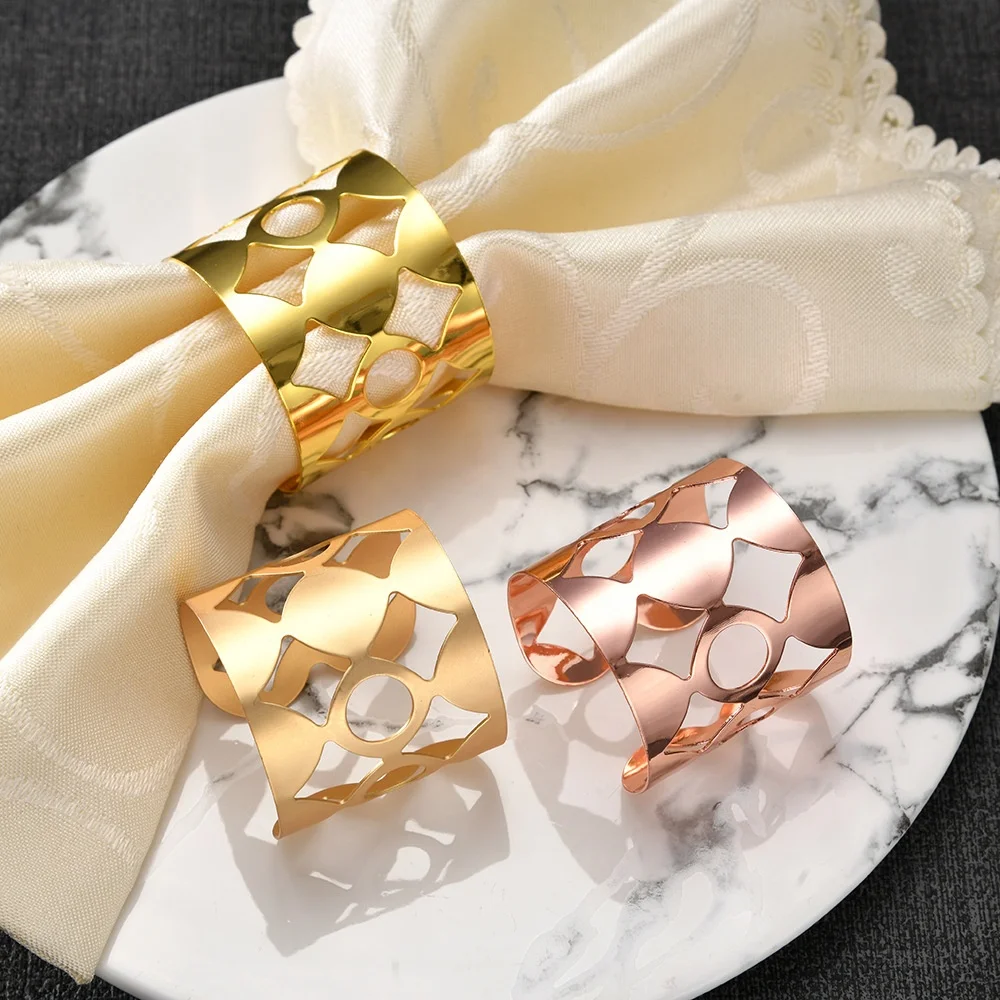 Wholesale Metal Hollow Rhombus Shaped Hotel Table Decoration Napkin Ring
