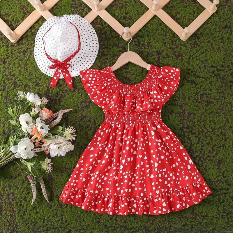 Готовая Продажа оптовая продажа одежда Beby яркие детские платья от солнца Цветочное платье для маленьких девочек с цветами детей шляпой