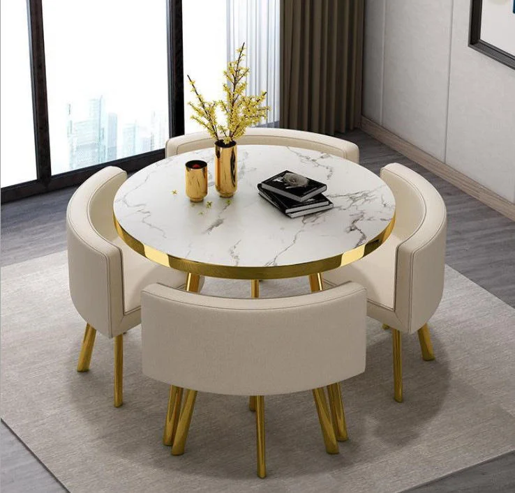 Hot Selling Luxury Rectangular Dining Table Set Marble Top with Metal Chairs MDF Wood for Living Room Restaurant Bar Office