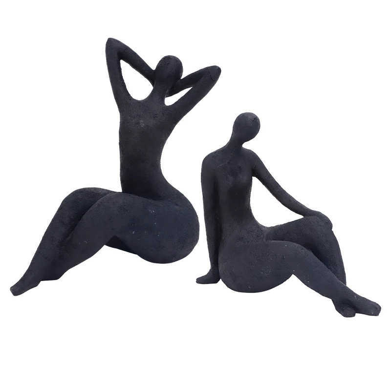 Redeco Nordic Black Figure Model Sculpture Resin Art and Crafts Abstract Human Statue Ornament for Living Room Home Fashion Deco