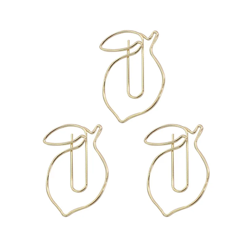 Customized Gold Plated Lemon Fruit Cool Paper Clips Kawaii Stationery Kawaii Accessories Bookmark Office Clip Paperclips