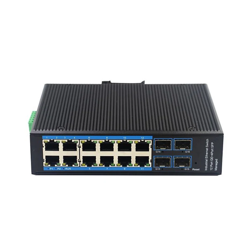 AS-EFS12G4F-M Industrial Switch 12 GE 4 SFP Gigabit Managed Switch Wide Range Temp DIN-rail Industrial Ethernet Switch