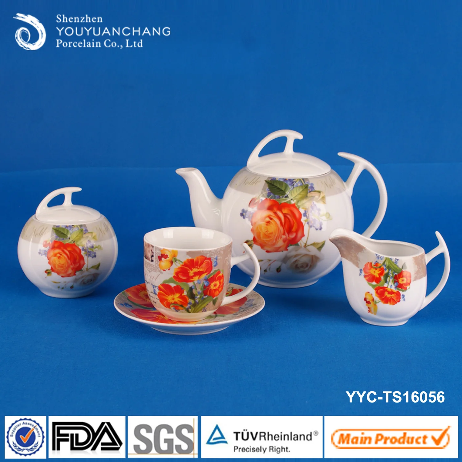 
Ball shape 17pcs porcelain tea set coffee set with bright flower decal printing 056 