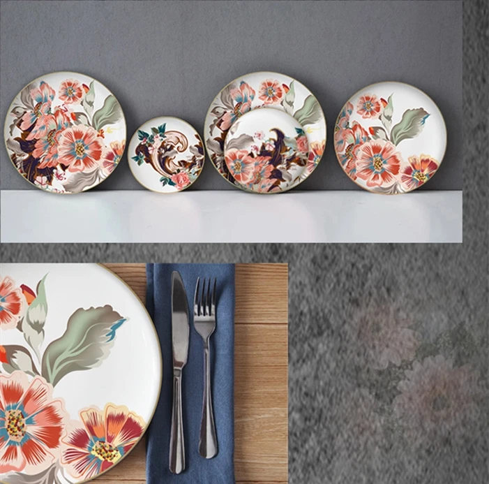 Керамическая обеденная тарелка с цветочным узором, 10 дюймов, китайские столовые сервизы