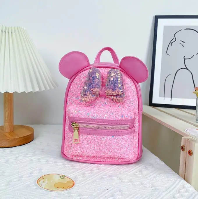 Mickey Mouse Ear Girls Cute Backpack Bag Kindergarten Bowknot Shinny School Bag Little Kids Lovely Book Bag