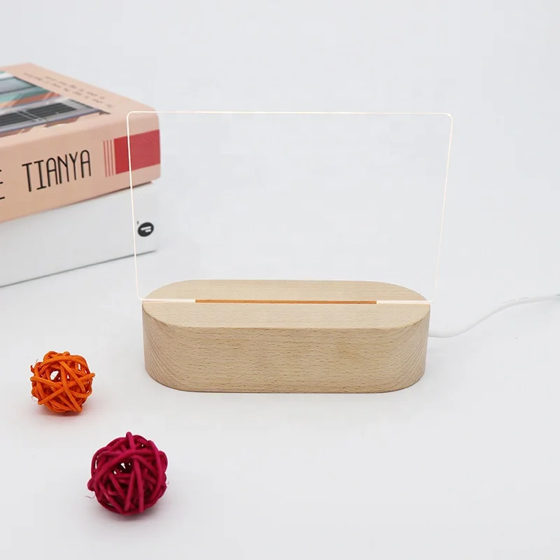 Korean Style DIY Blank Acrylic Lamp USB Wooden Electric Lights Custom Name Table Light the Night