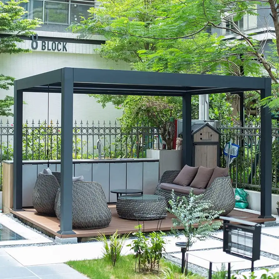 Modern Automatic round pergola Patio Gazebo Outdoor Arches Bioclimatic Aluminium pergola design wood Opening Louvred Roof