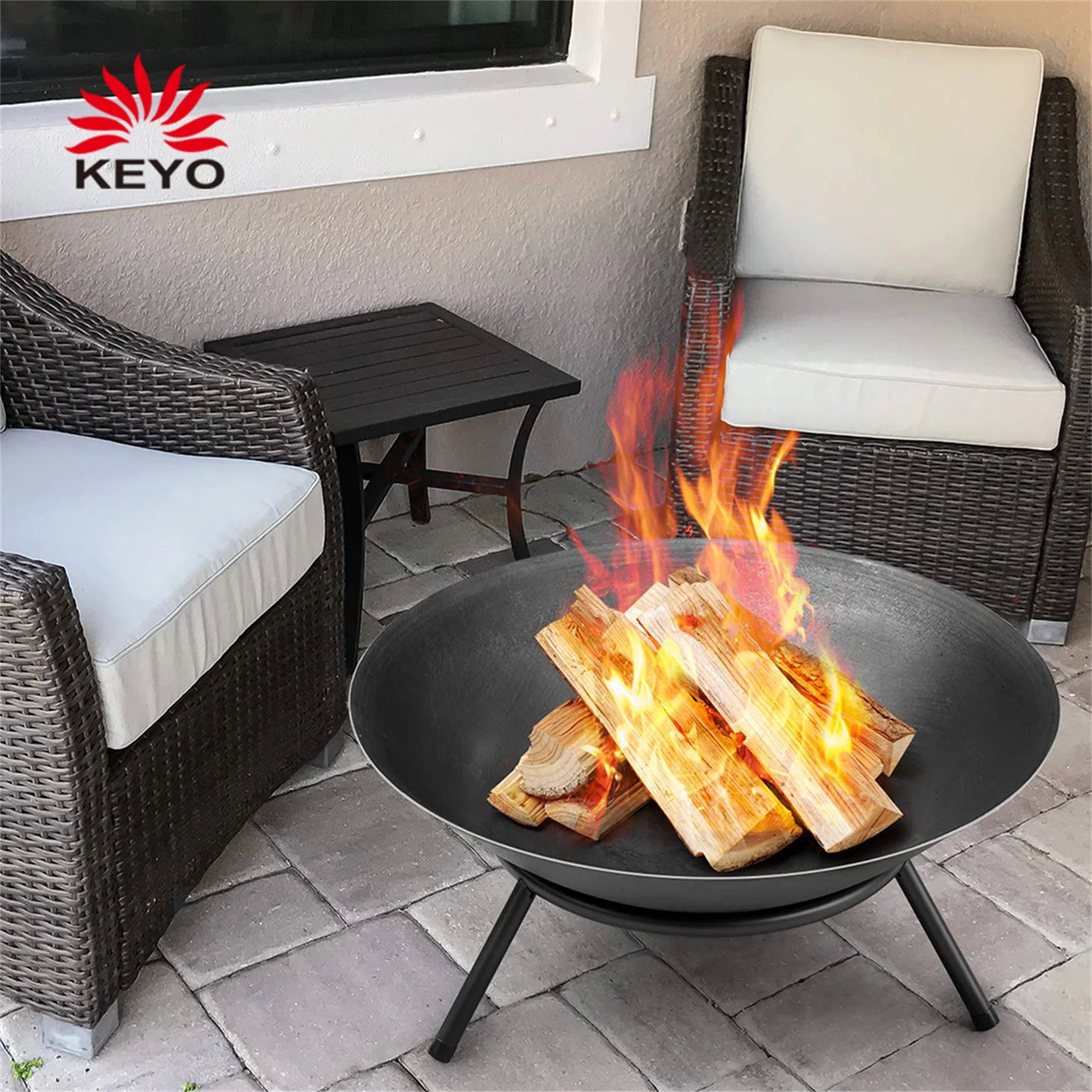  2021 KETO Fire Pit Outdoor Wood Burning 22.6in Чугунная пожарная чаша Пожарная яма Нагреватель Бревенчатая угольная