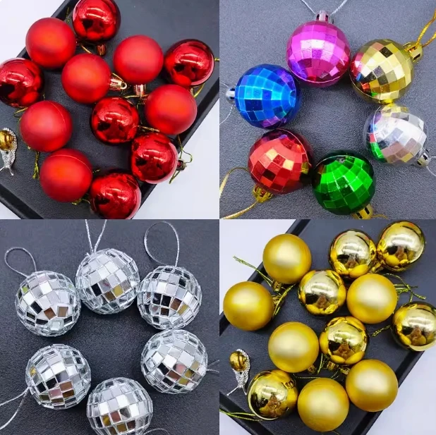 Premium Quality 12pc Pack Colorful Disco Ball with Hanging String Christmas Tree Decoration Cake Accessories Metallic Faux ball