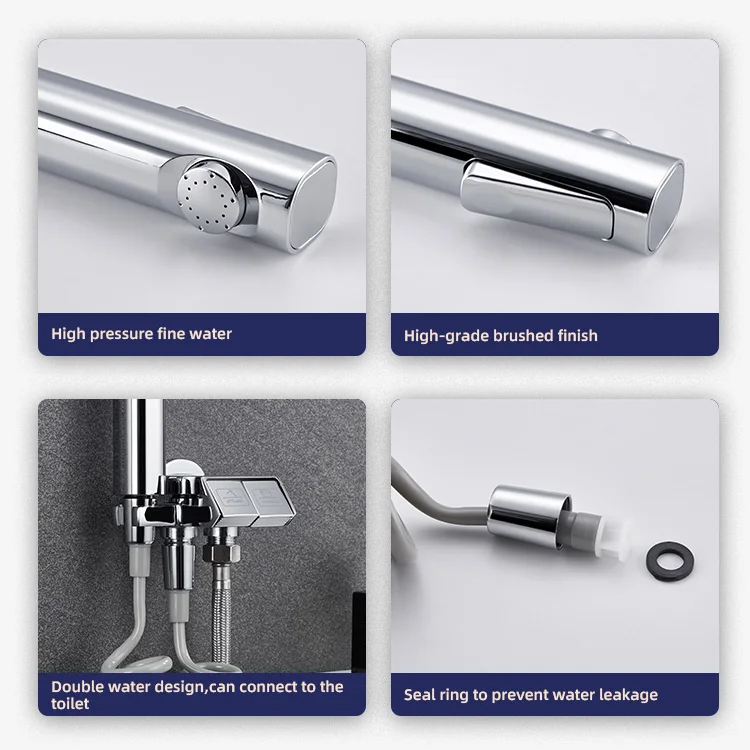 Kidolux Chrome Finish 3 Way Angle Valve Brass Toilet Sprayer Handheld Showerheads Shattaf Bidet Spray Sprayer Gun