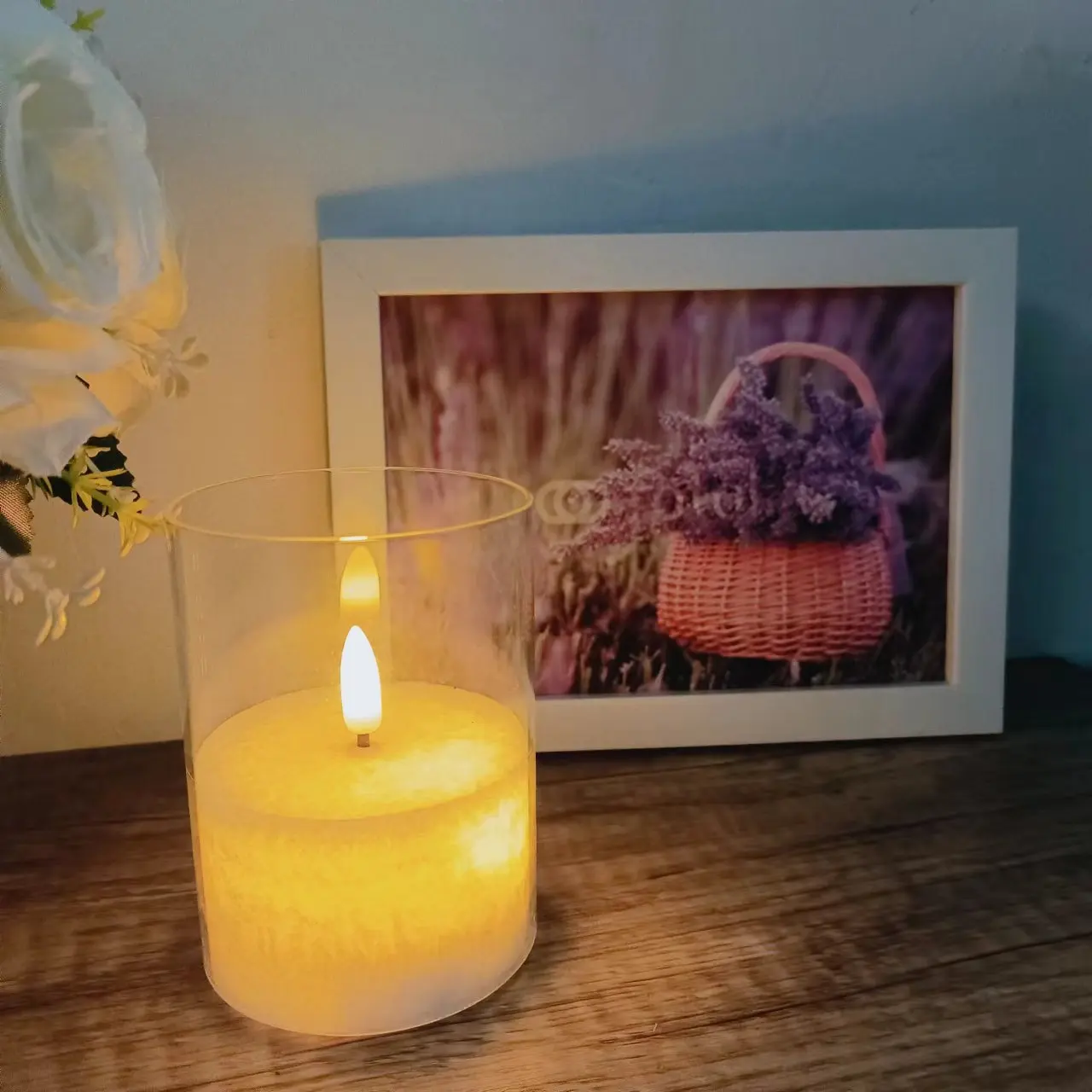 Wholesale Set of 3 Wedding Centerpieces Home Decoration Flickering 3D Real Flame White Paraffin Glass Pillar Led Candles