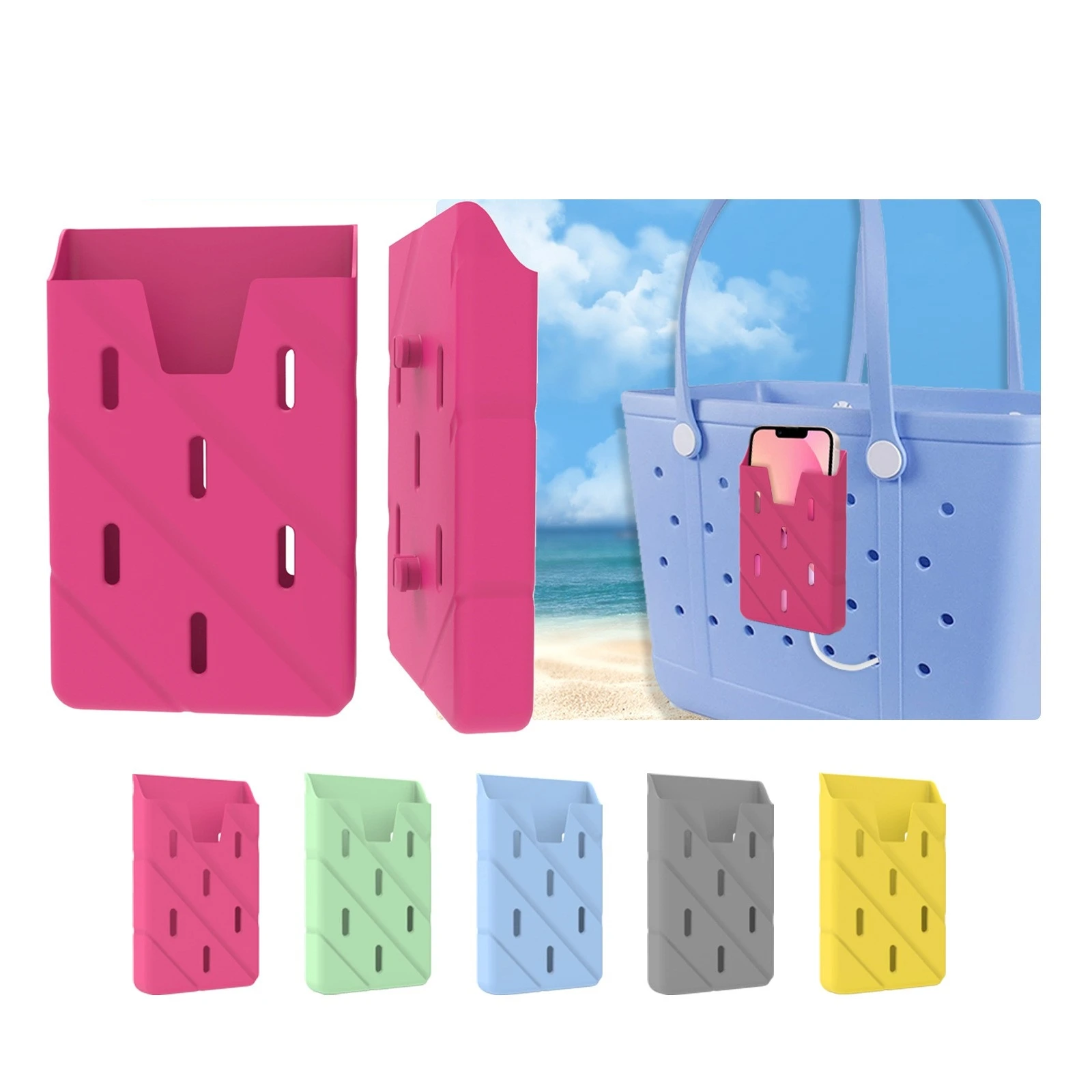Silicone Phone Holder Compatible with Bogg Bag Beach Hole Tote Bag portable Size Fits for iPhone Android Phones