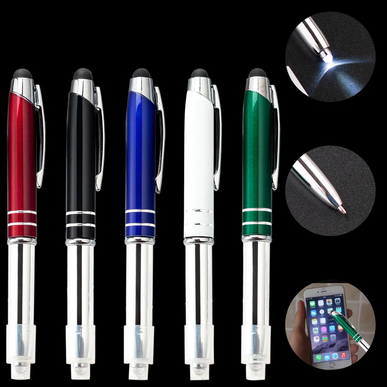 Wholesale the 3- in -1 LED Light Stylus Metal Ballpoint Pen With Multi-Functional Custom Logo Laser Printed For Hotel Gift