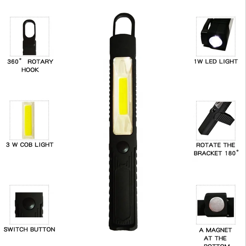 Ручка-фонарик COB для обслуживания автомобиля, крючок на 360 градусов с магнитным кронштейном, компактное удобное основание