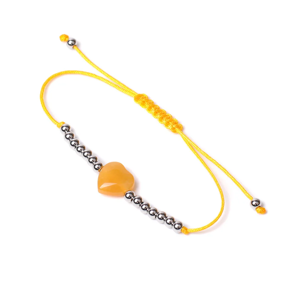 Simple 4mm stainless steel bead ball nature stone heart shaped charm pendant bracelets adjustable rope woven bracelet for woman