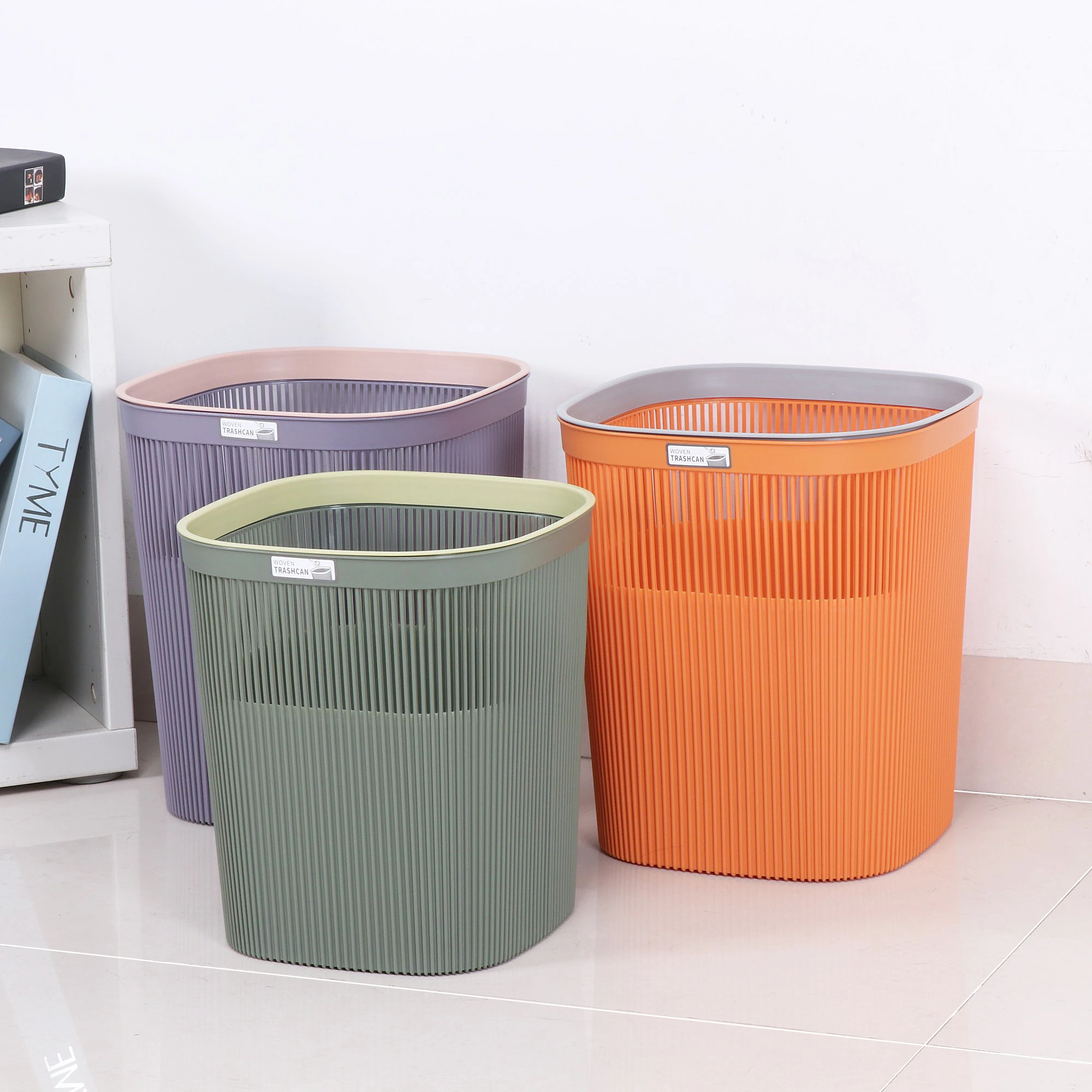 Wholesale Plastic Office Rectangular Waste Bin Wastebasket Paper Net Trash Basket Paper Basket Weaving