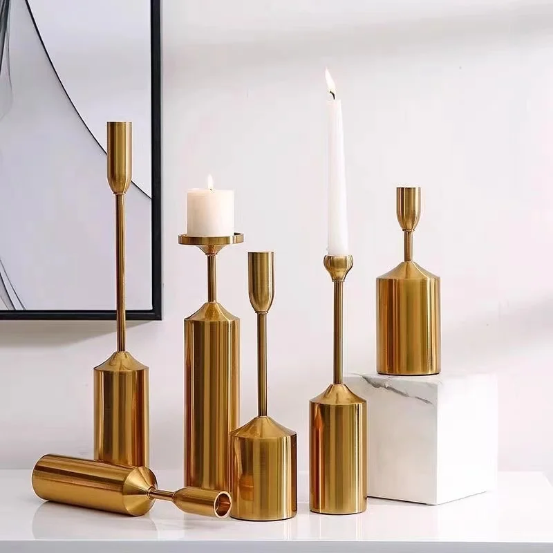 Modern Luxury Iron Metal Candle Holders Wedding  Gold Pillar Candle Holder Set Home Party Candles Decorative Candlestick
