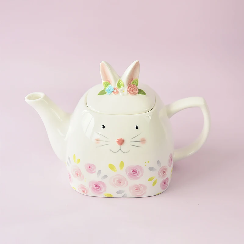 
Bunny shape teapot rose design novelty porcelain 