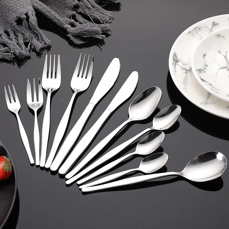 Swan Restaurant Knife Dinner Spoon And Forks Silver Flatware Cutlery Set Stainless Steel