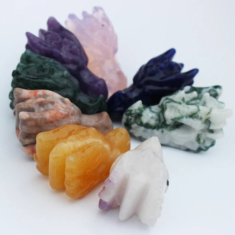 Wholesale  Various Natural Crystal Carving Gemstone Dragon Head Skulls For Decoration