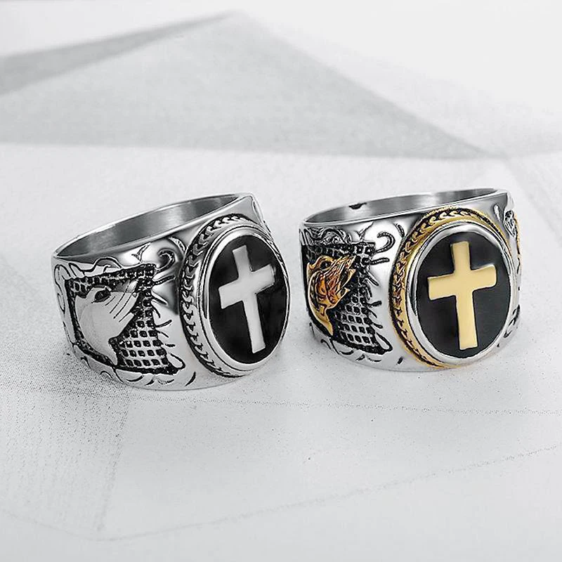 Stainless Steel Vintage Unisex Mens Catholic Religious Christian Prayer Holy Cross Ring