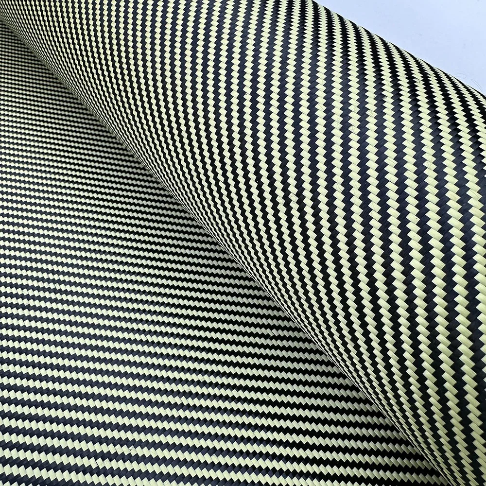 Fashionable popular design twill weave pattern yellow carbon aramid hybrid fabric carbon kevlars
