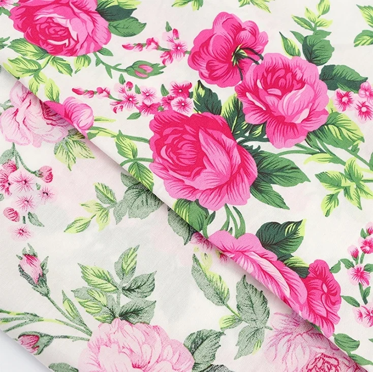 Professional Chinese textile fabric factory 100% cotton poplin rose flower printed fabric for fashion dress, wedding robe