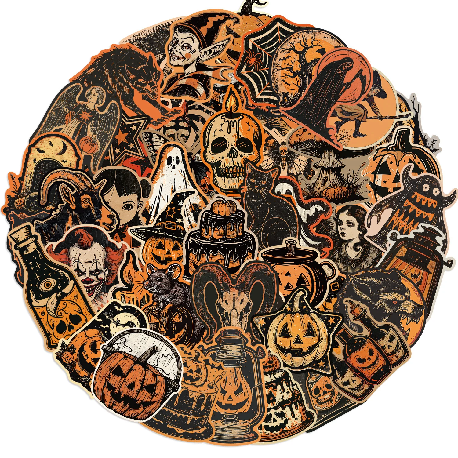 2024 New 50Pcs Dark Halloween Pumpkin Head Skull Graffiti Stickers For Bottle Laptop Horror Decor Sticker