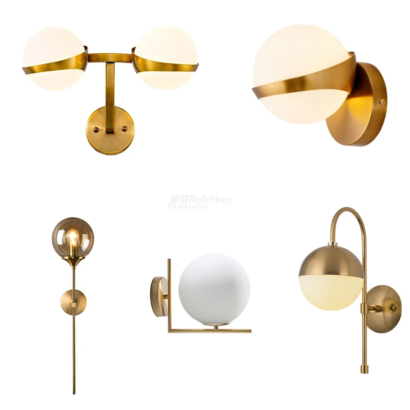 decorative hanging wall lamp bedroom hotel wall mount lamp Glass Globe Brass wall sconce